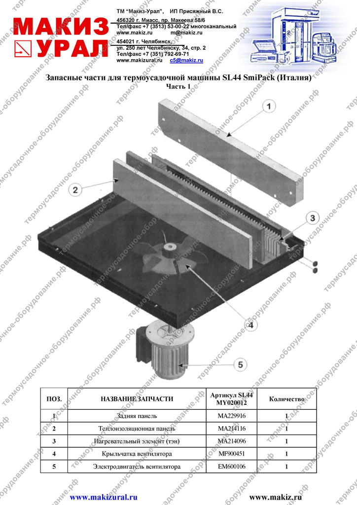 Запасные части для термоупаковочной машины SL44 Смипак (Италия)- Часть 1