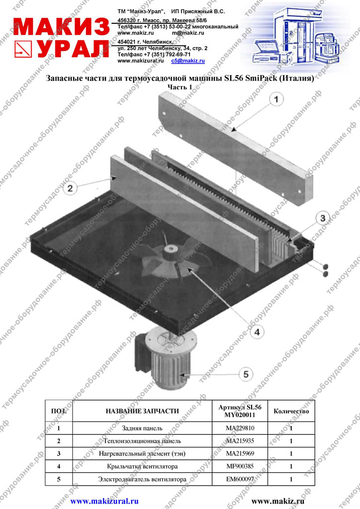 Запасные части для термоупаковочной машины SL56 Смипак (Италия)- Часть 1