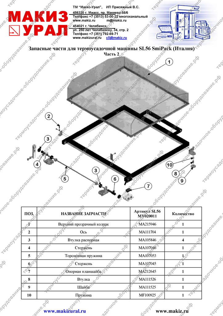 Запасные части для термоупаковочной машины SL56 Смипак (Италия)- Часть 2
