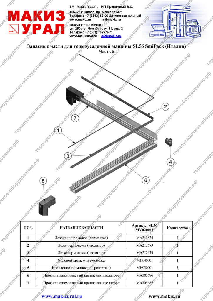 Запасные части для термоупаковочной машины SL56 Смипак (Италия)- Часть 6